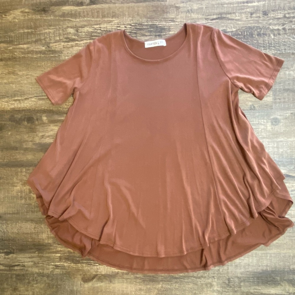 Fourteen & 9th Modal Hi Low Tunic Boho Earthy Lounge Top L Minimalist USA Casual